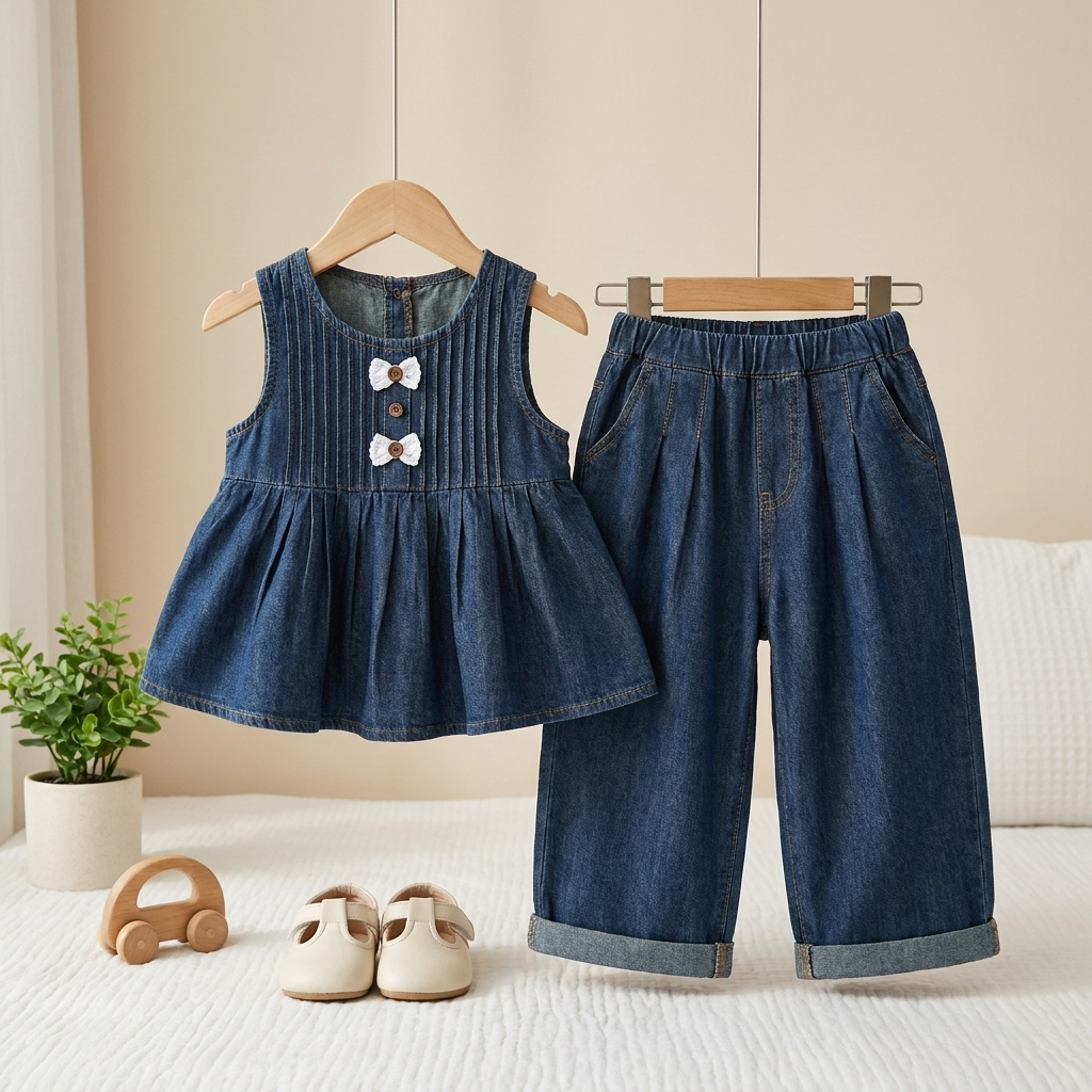 Denim Bow Top & Pants Set