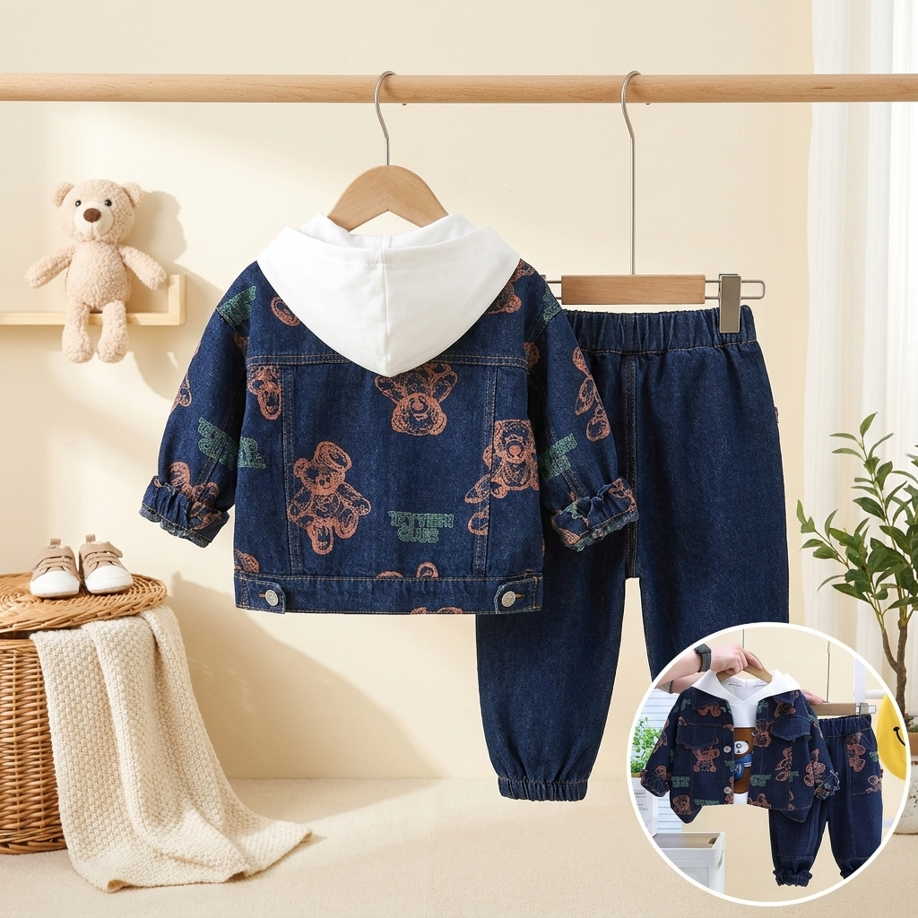 Classic Rose Bear Denim Set