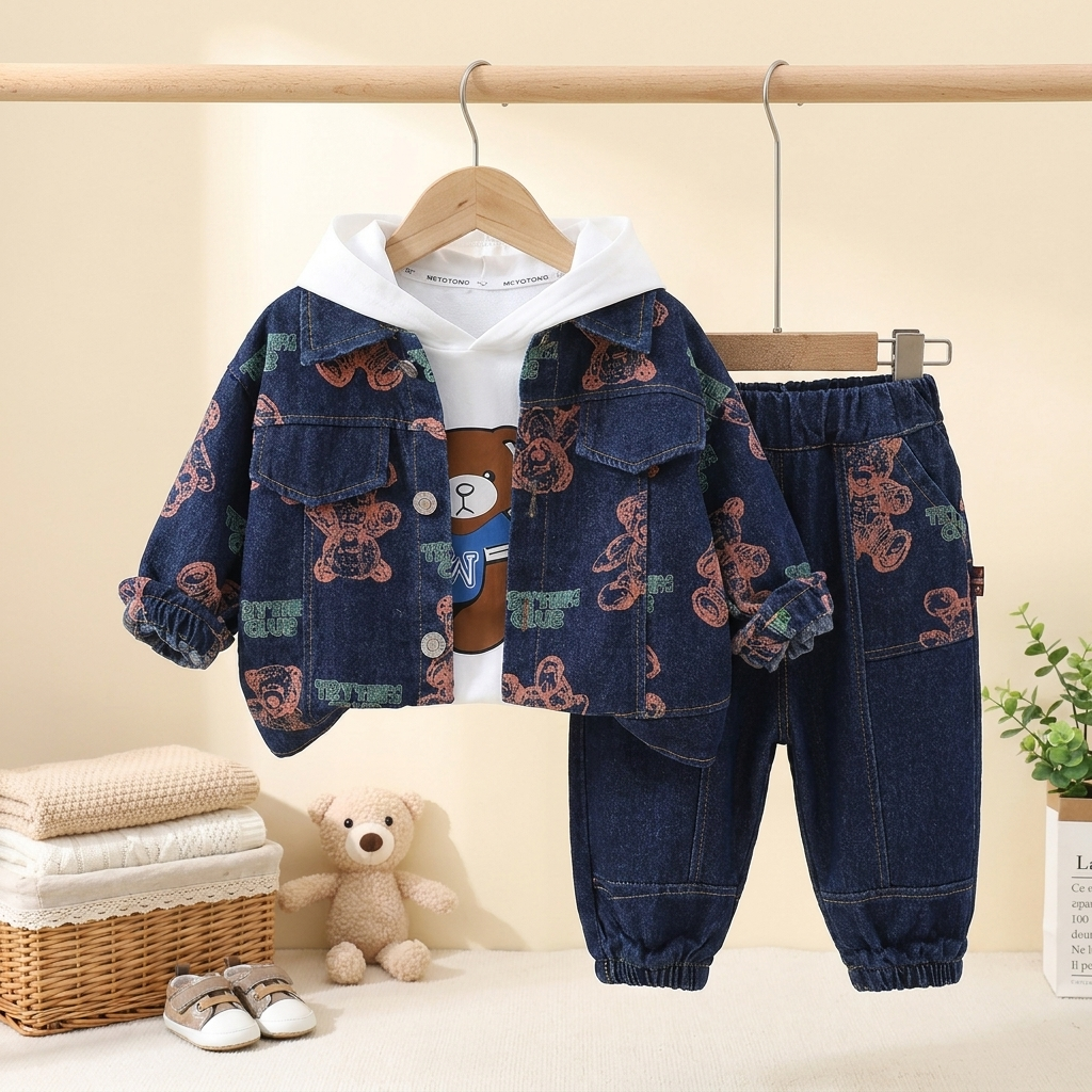 Classic Rose Bear Denim Set