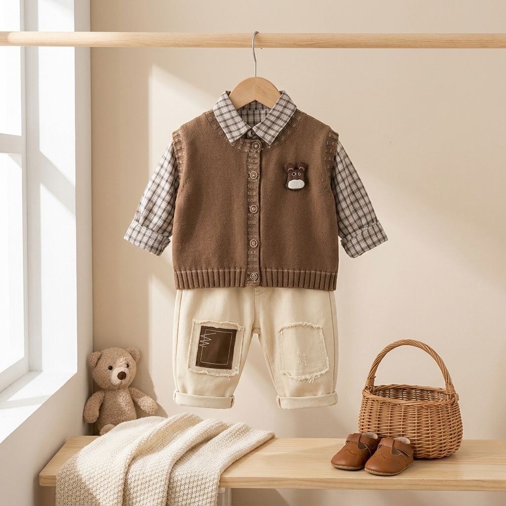 Bear Knit Vest 3-Piece Baby Outfit Set