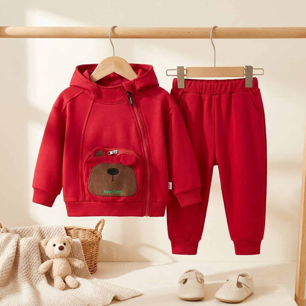 Bear Hoodie Set Red