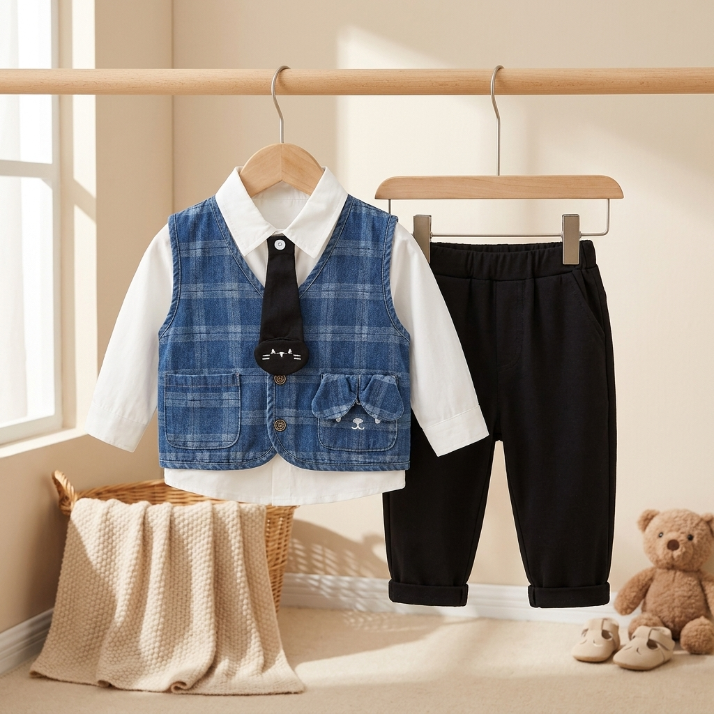 Gentleman Plaid Vest Set Blue