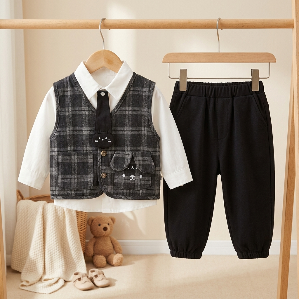 Gentleman Plaid Vest Set Black