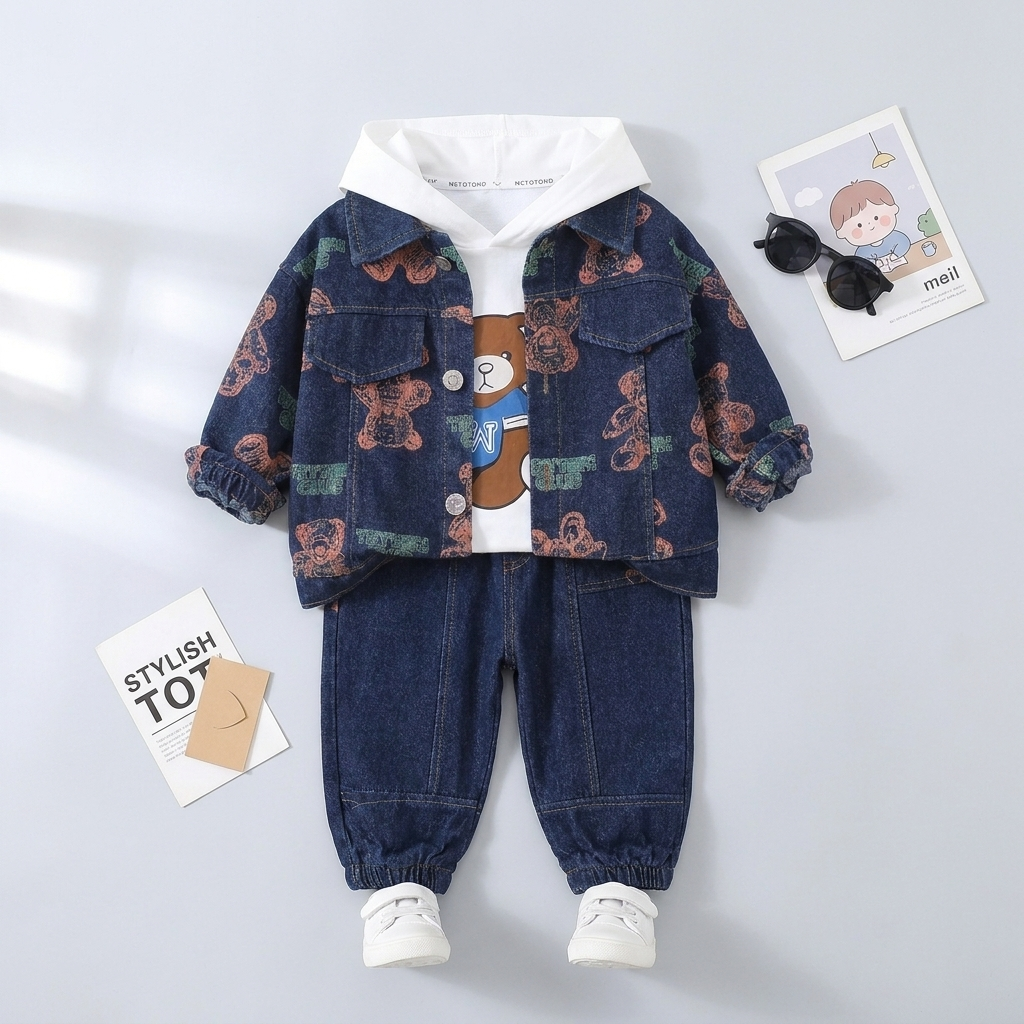 Classic Rose Bear Denim Set