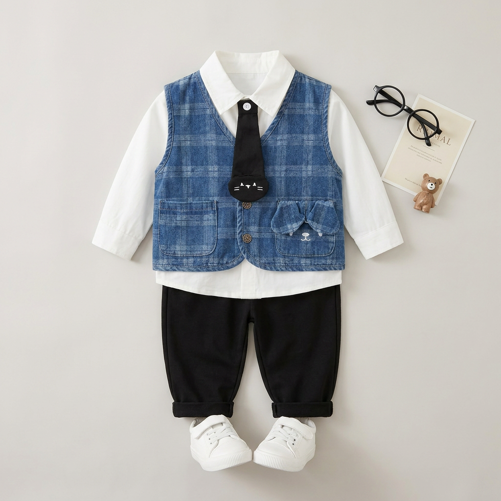 Gentleman Plaid Vest Set Blue