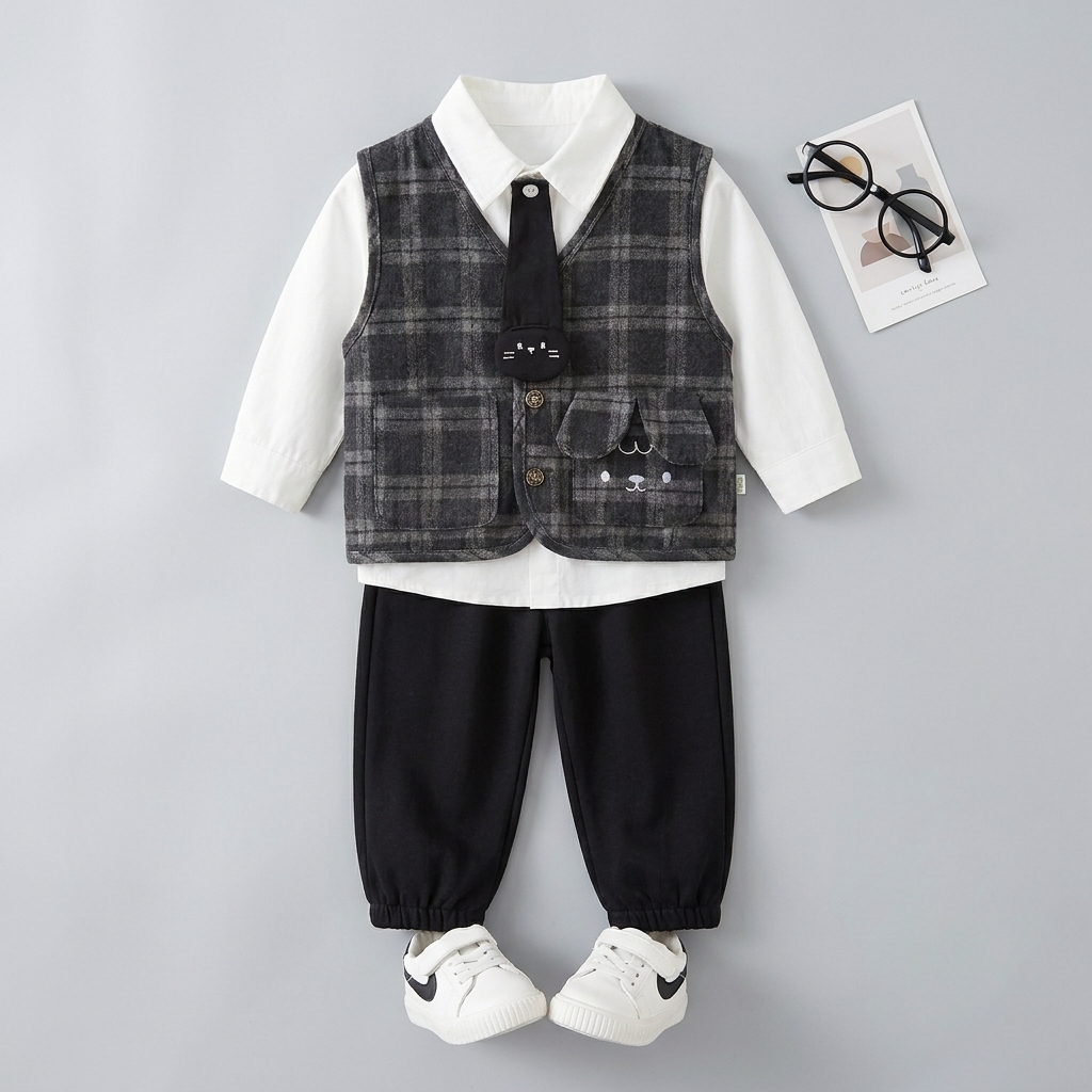 Gentleman Plaid Vest Set Black