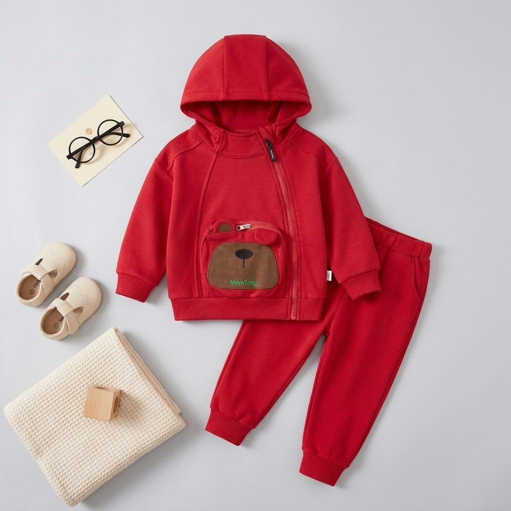 Bear Hoodie Set Red