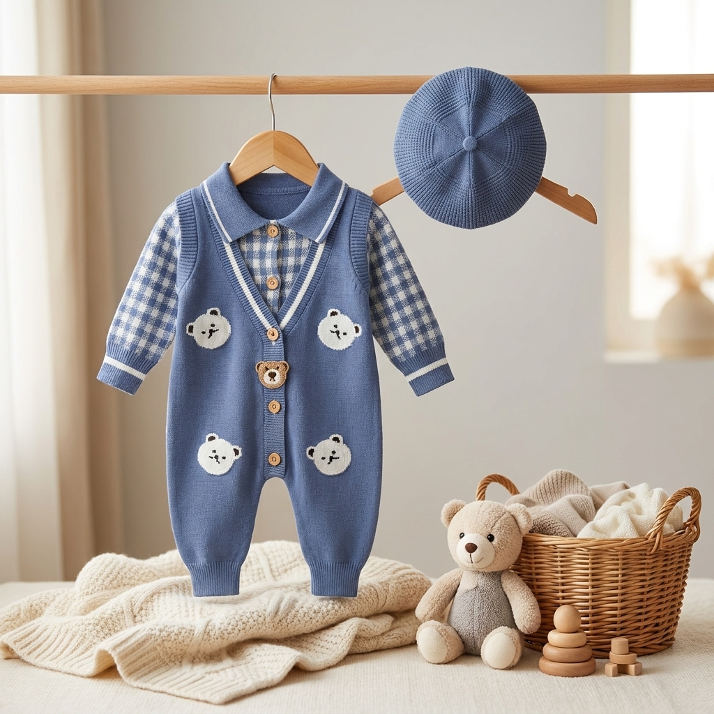 Teddy Knit 2-Piece Baby Romper Set