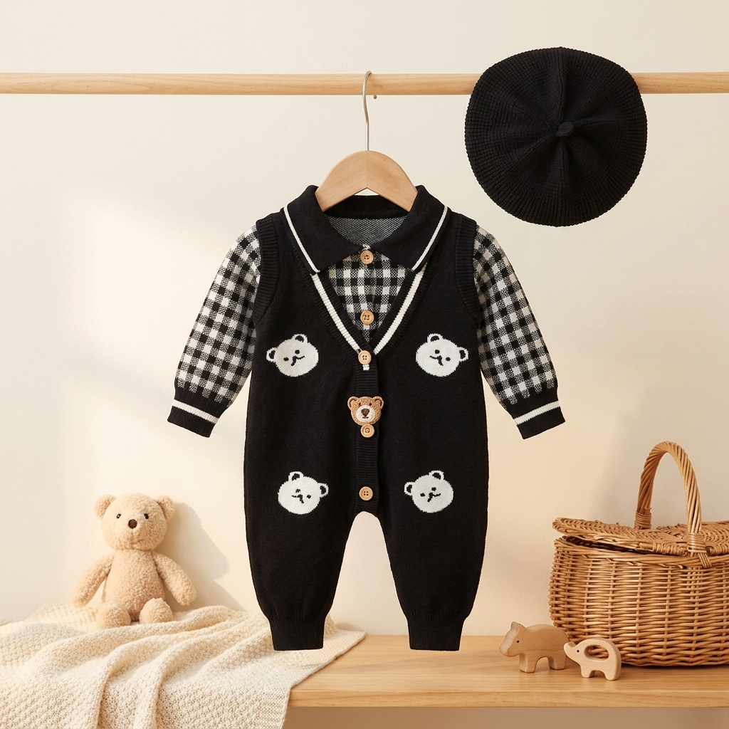 Teddy Knit 2-Piece Baby Romper Set