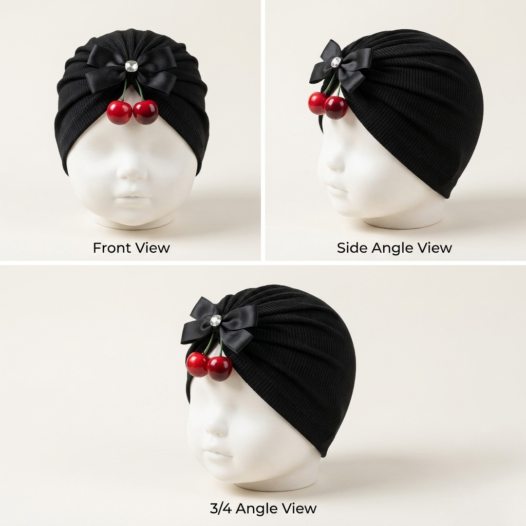 Baby Girls Cherry Bow Ribbed Turban Cap – Soft Stretch Head Wrap (5 Colors)