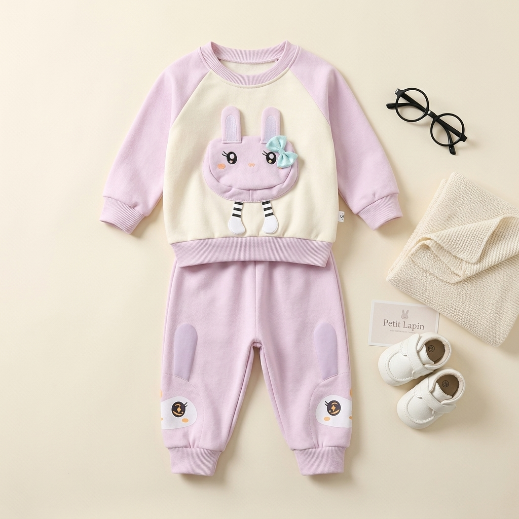 Baby Girl Bunny Sweatshirt & Jogger Set – 2 Piece Outfit (PURPLE)