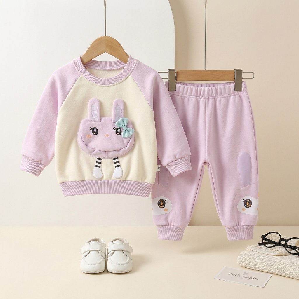 Baby Girl Bunny Sweatshirt & Jogger Set – 2 Piece Outfit (PURPLE)