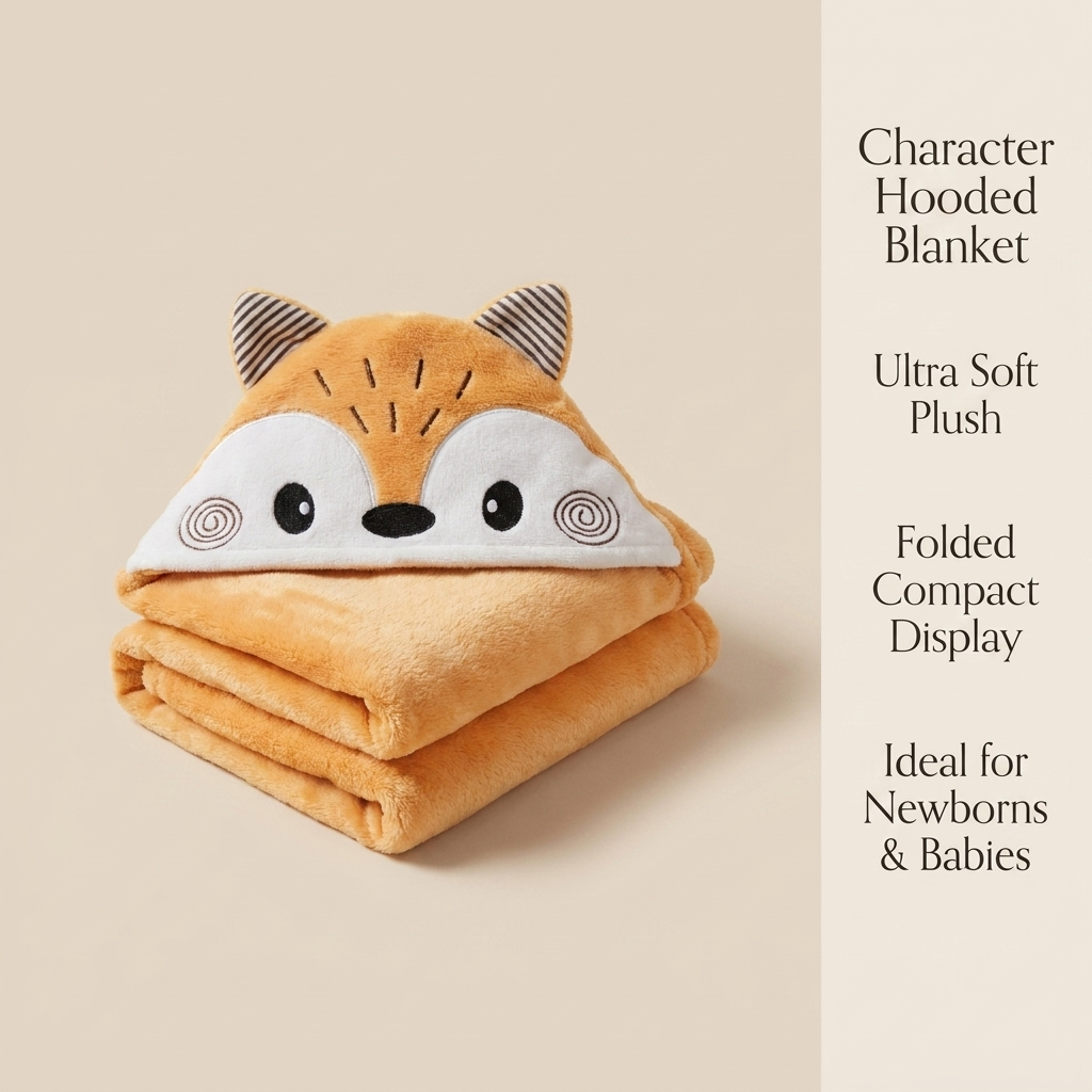 Fox Hooded Plush Baby Blanket – Ultra Soft Character Wrap (Orange)