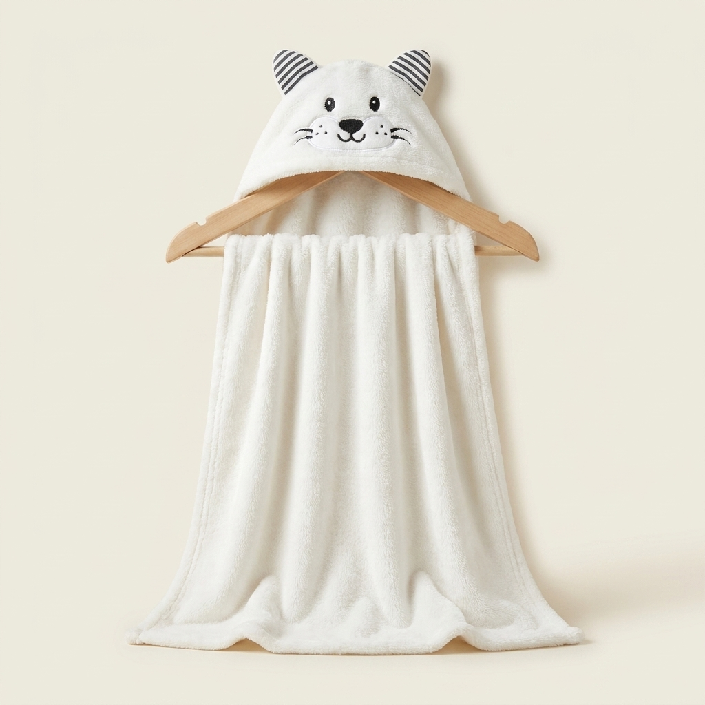 Baby Character Hooded Plush Blanket – White Cat