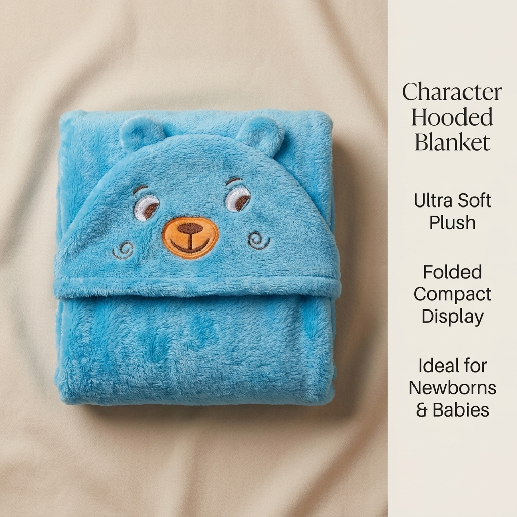 Baby Blue Bear Hooded Plush Blanket