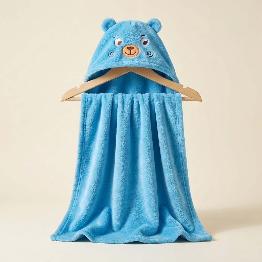 Baby Blue Bear Hooded Plush Blanket