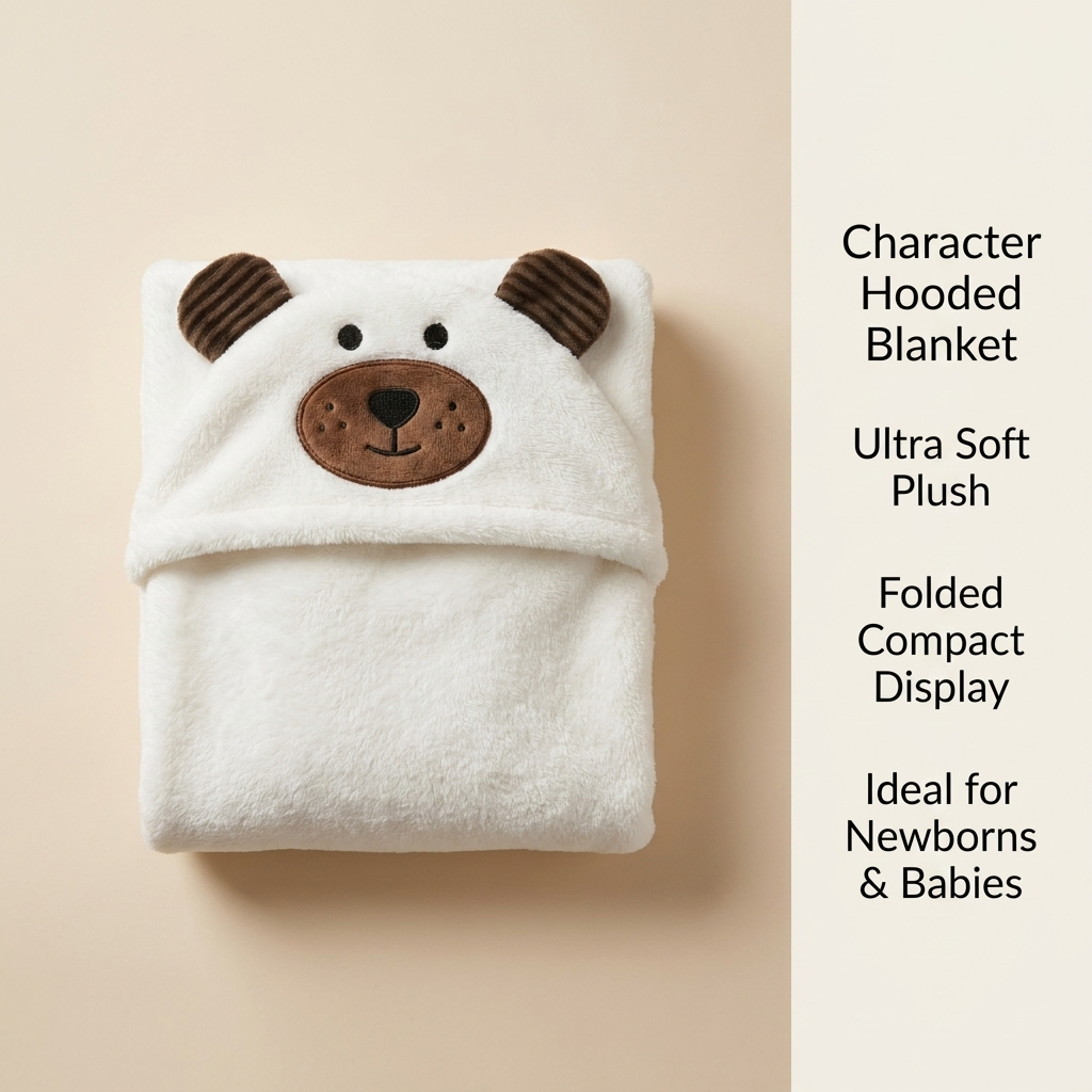 Bear Hooded Baby Blanket – Ultra Soft Plush Blanket (White)