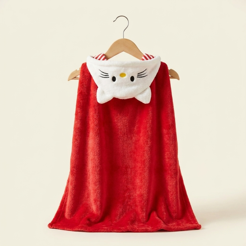 Baby Kitty Hooded Plush Blanket – Red