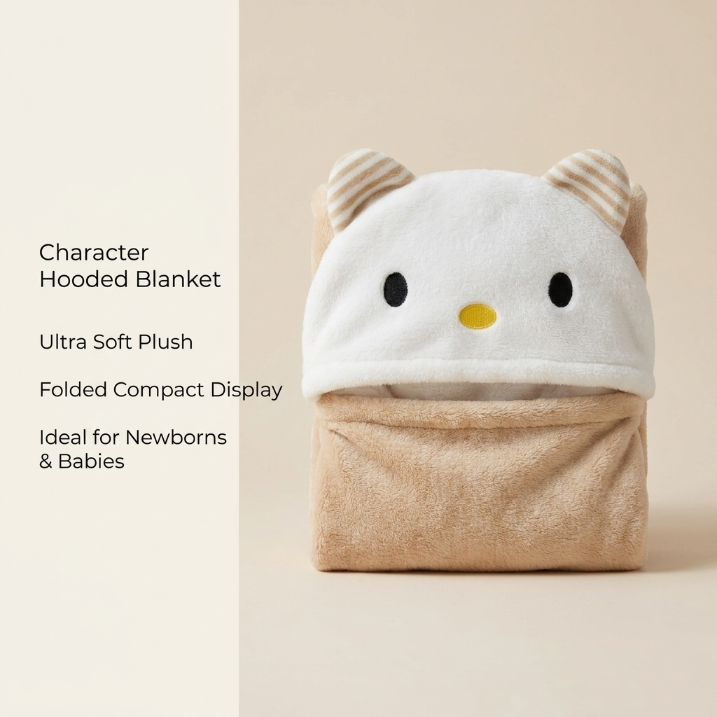 Hello Kitty Hooded Baby Blanket – Ultra Soft Plush Blanket (Beige)
