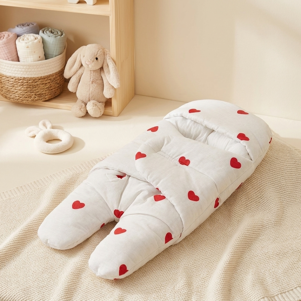 Heart Print Baby Carry Nest & Sleeping Bag – White
