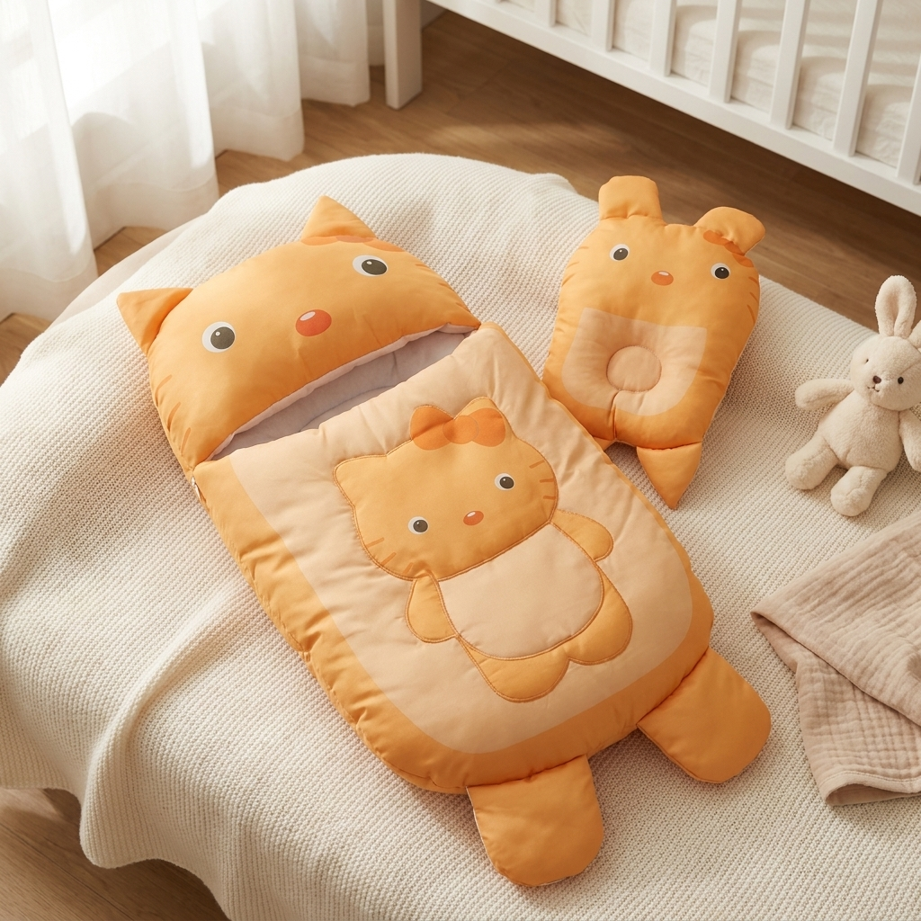Orange Kitty Baby Carry Nest & Sleeping Bag Set