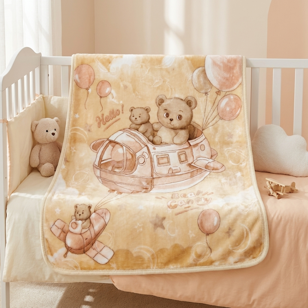 Teddy Bear Adventure Plush Baby Blanket – 70 × 100 cm