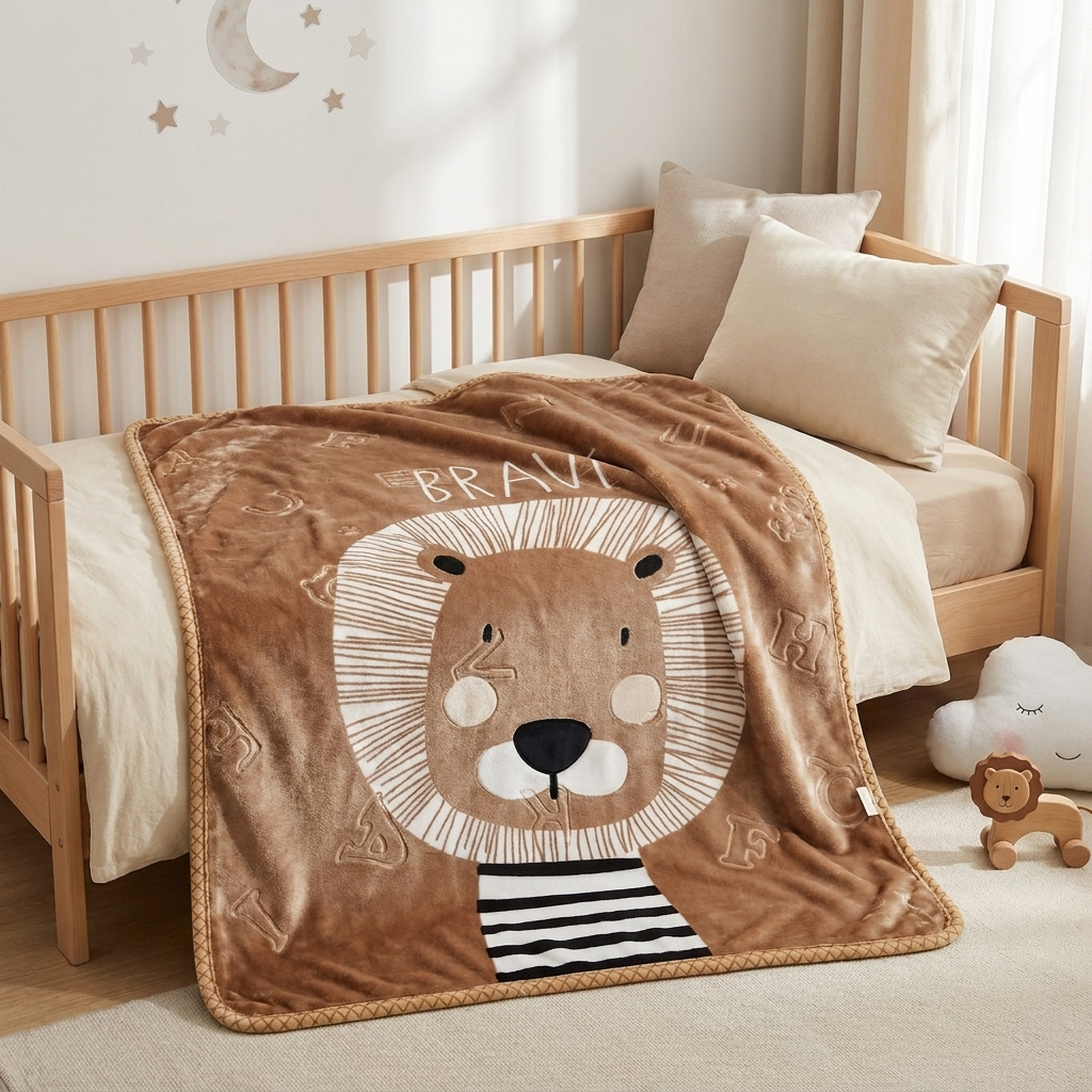 Brave Lion Plush Baby Blanket – 70 × 100 cm