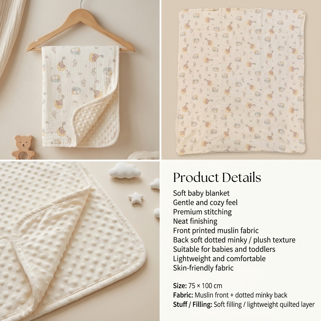 Dream Moon Muslin & Minky Baby Blanket – 75 × 100 cm