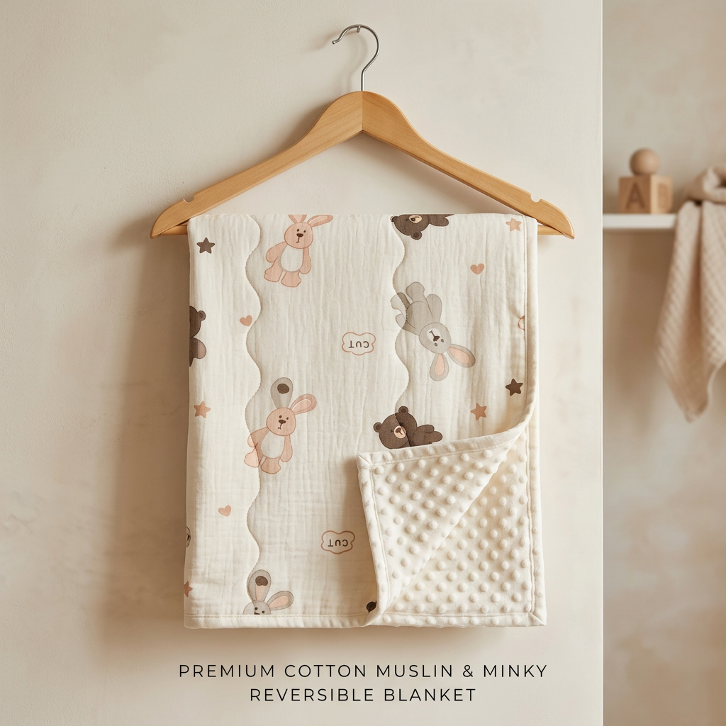 Little Friends Muslin & Minky Baby Blanket – 75 × 100 cm