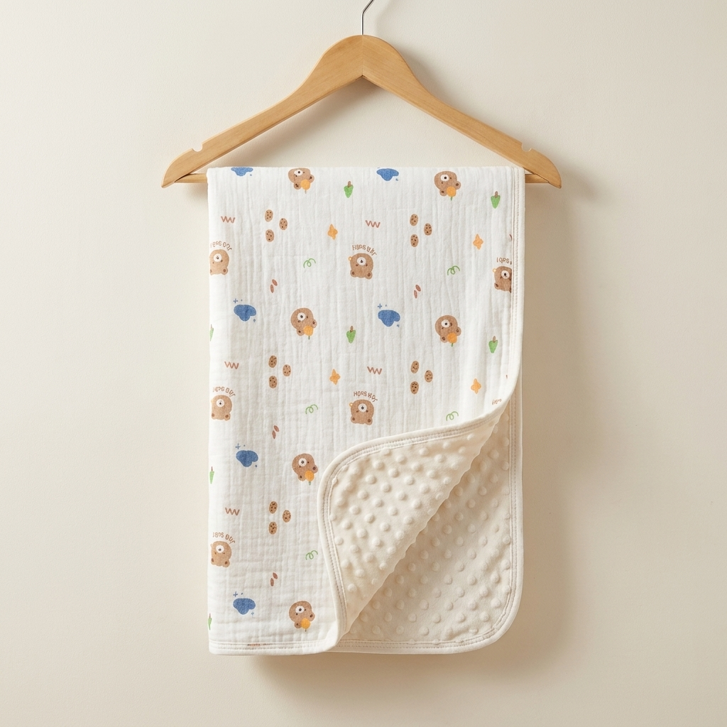 Tiny Bear Muslin & Minky Baby Blanket – 75 × 100 cm