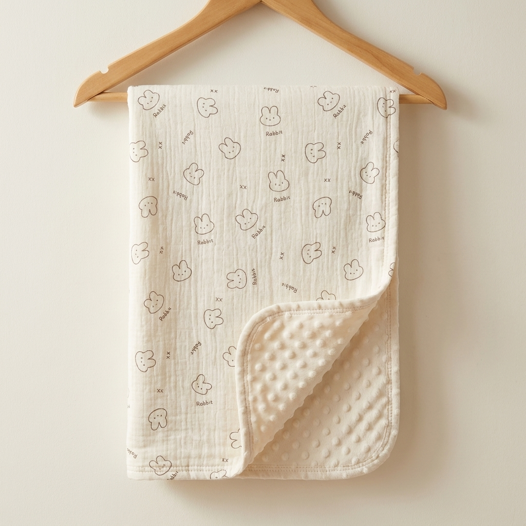 Little Bunny Muslin & Minky Baby Blanket – 75 × 100 cm
