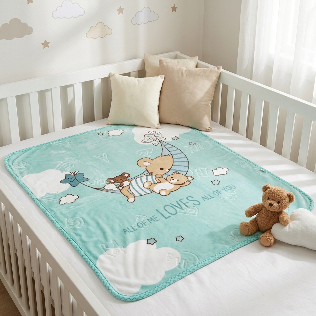 Dreamy Bear Plush Baby Blanket – Mint Green (75 × 100 cm)