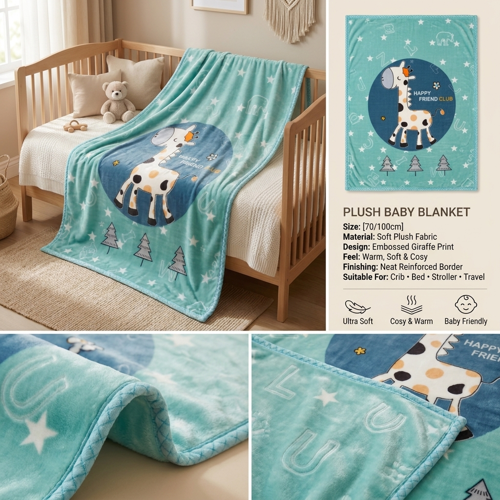 Happy Giraffe Plush Baby Blanket – 70 × 100 cm