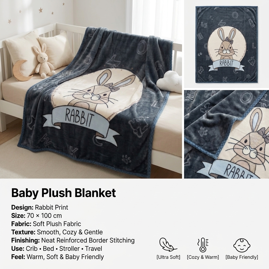 Rabbit Dreams Plush Baby Blanket – 70 × 100 cm