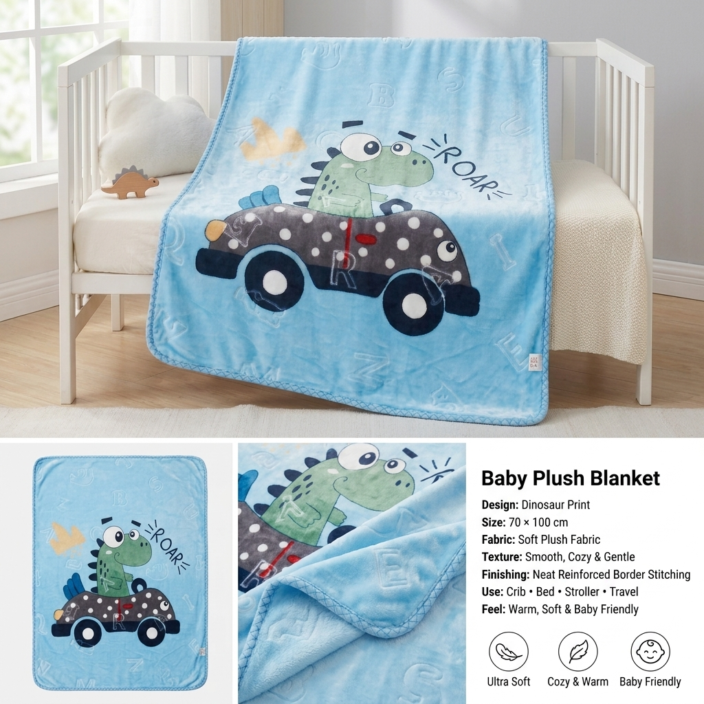 Dinosaur Adventure Plush Baby Blanket – 70 × 100 cm
