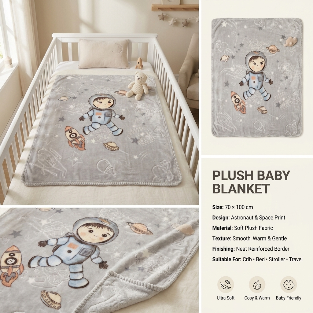 Astronaut Plush Baby Blanket – 70 × 100 cm