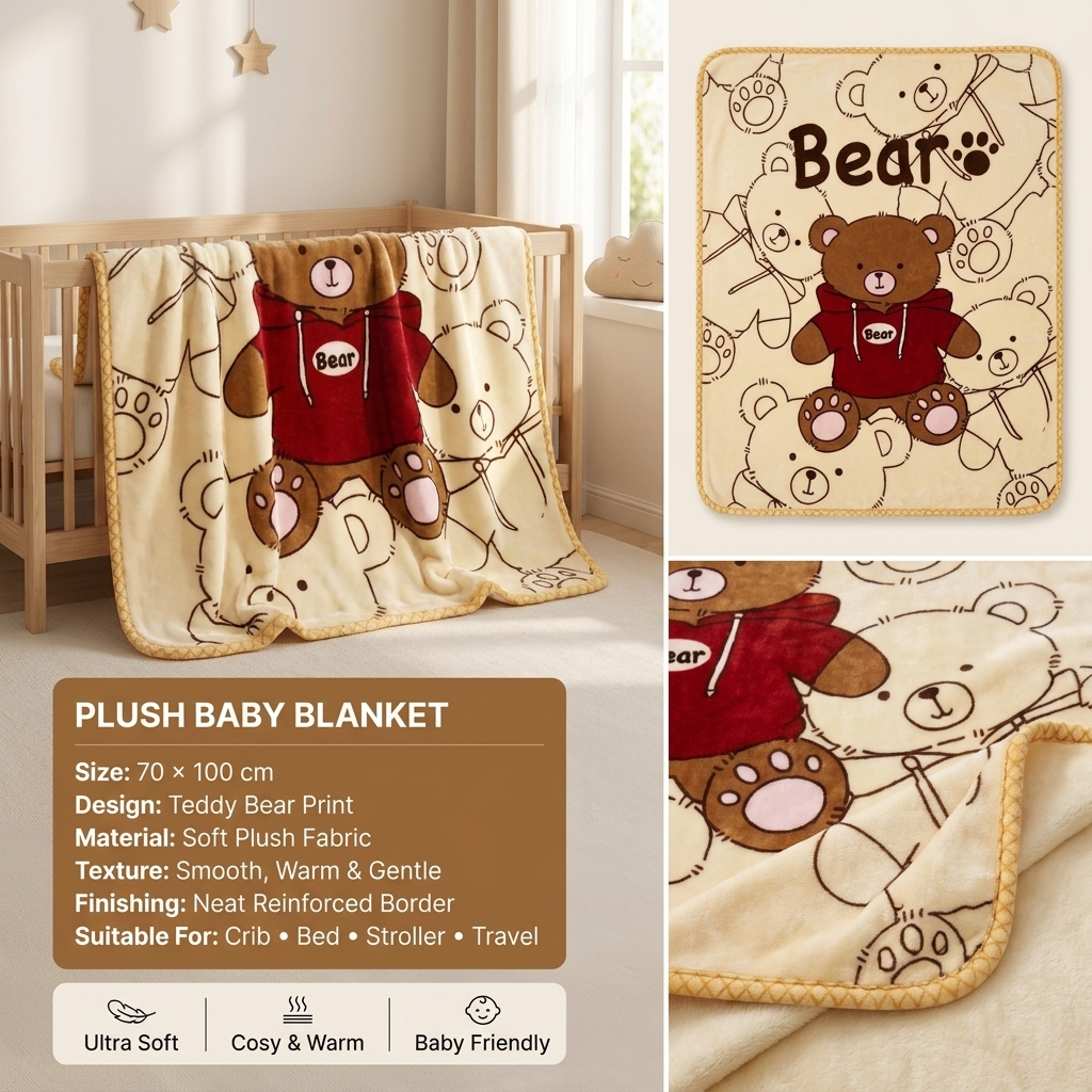Teddy Bear Plush Baby Blanket – 70 × 100 cm