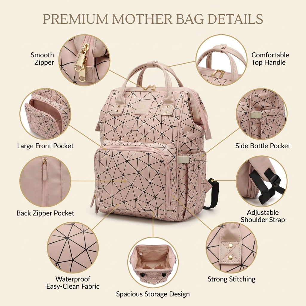 Pink Geometric Print Premium Mother Backpack