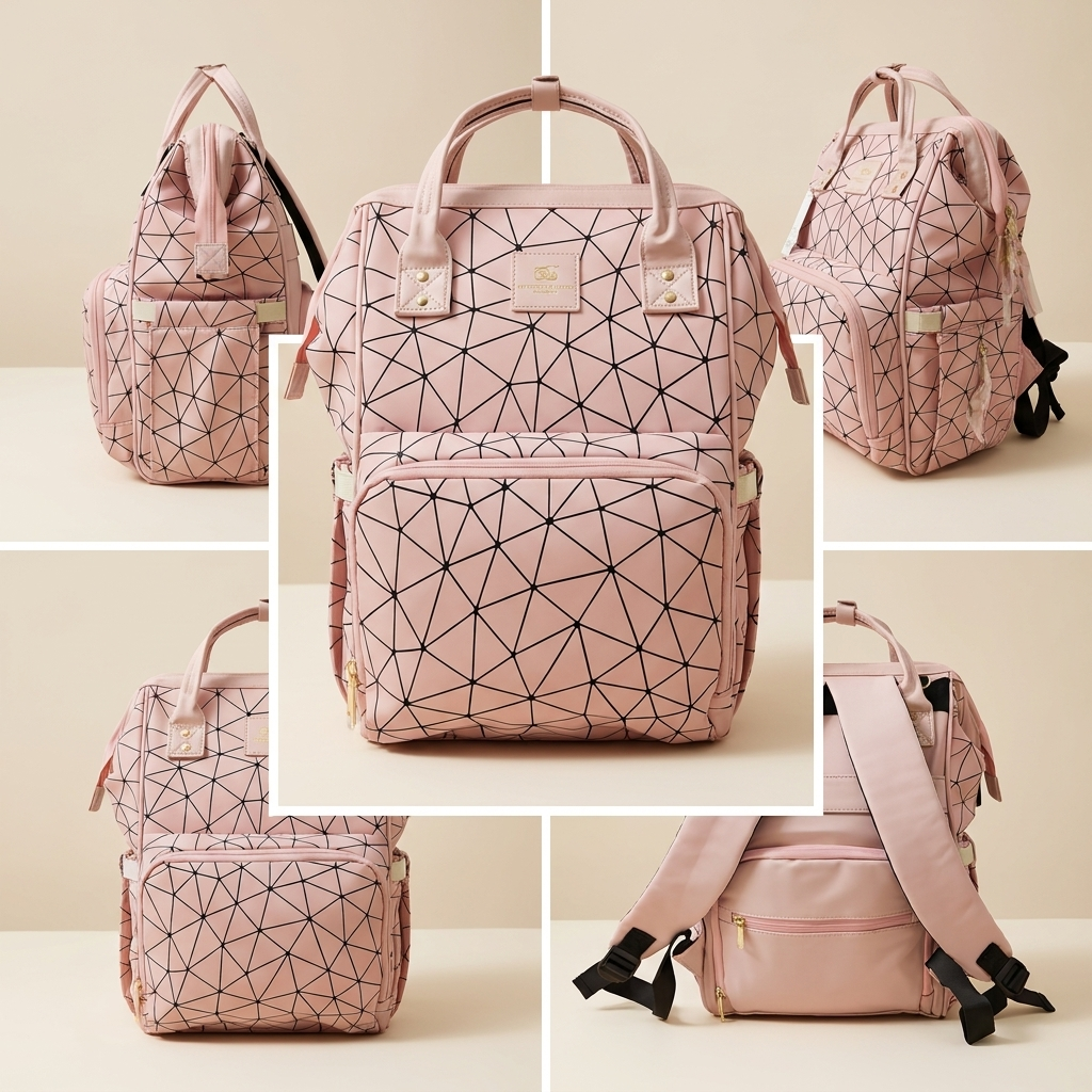 Pink Geometric Print Premium Mother Backpack