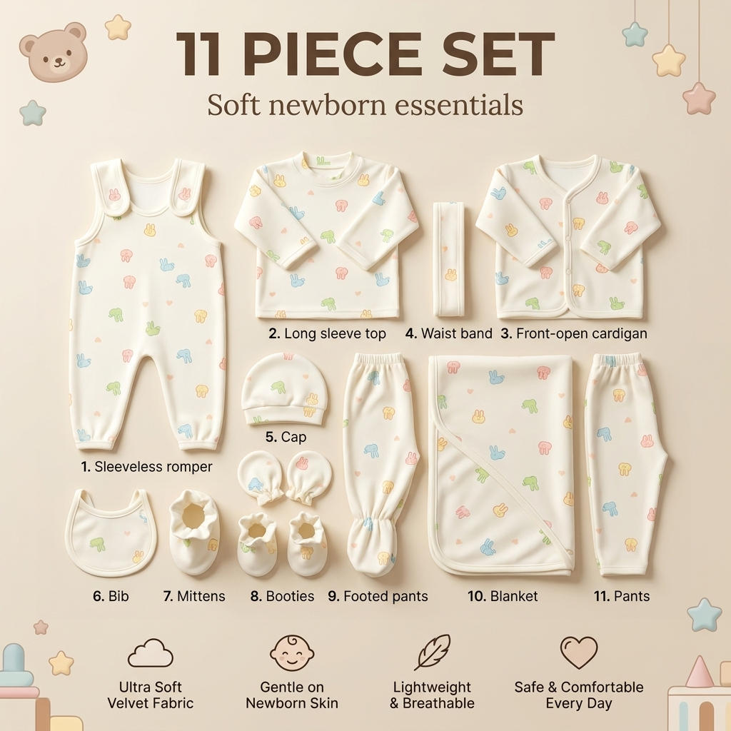 11 Piece Newborn Baby Gift Set – Pastel Bunny Print