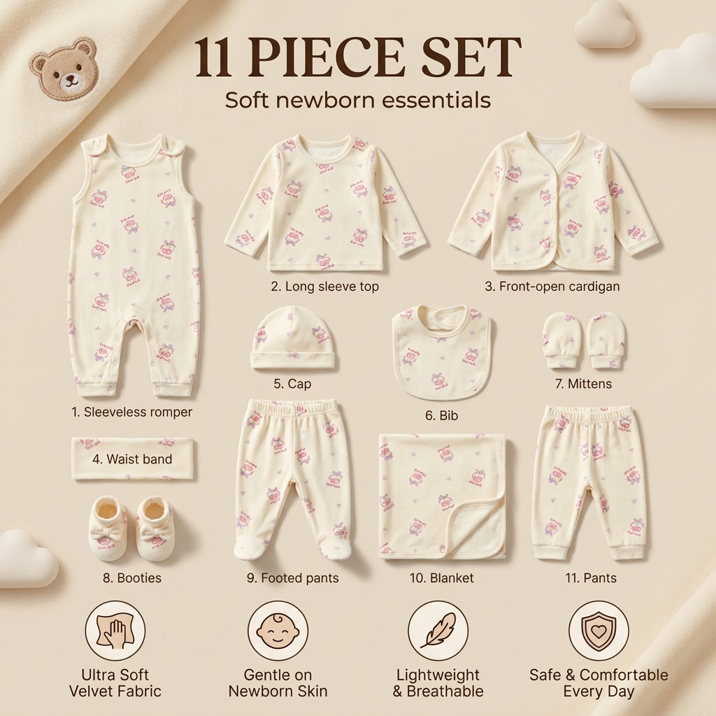 11 Piece Newborn Baby Gift Set – Sweet Cherry Print