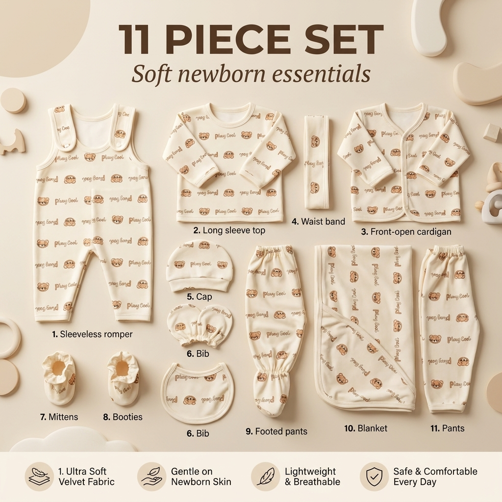 11 Piece Newborn Baby Gift Set – Playful Bear Print