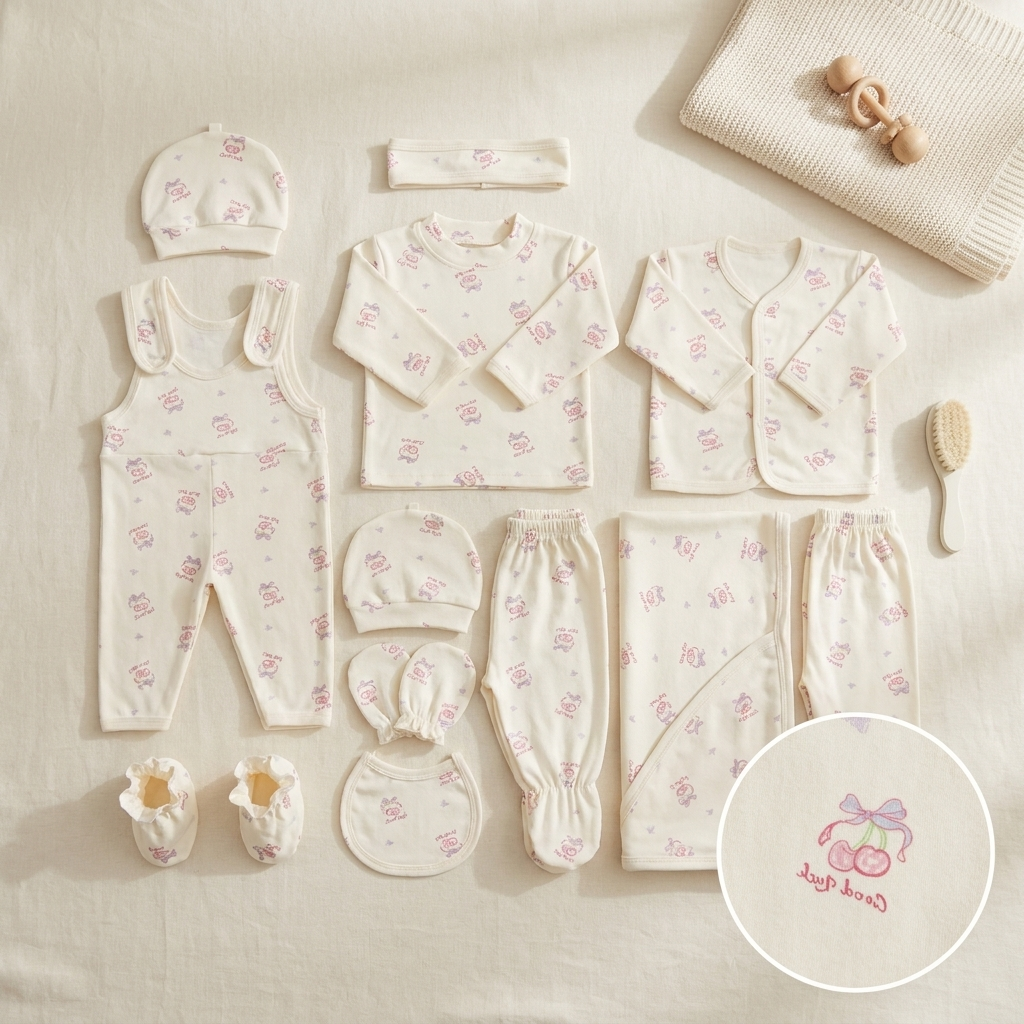 11 Piece Newborn Baby Gift Set – Sweet Cherry Print