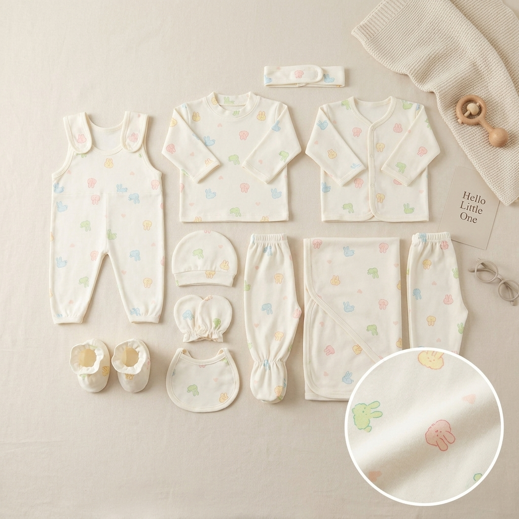 11 Piece Newborn Baby Gift Set – Pastel Bunny Print