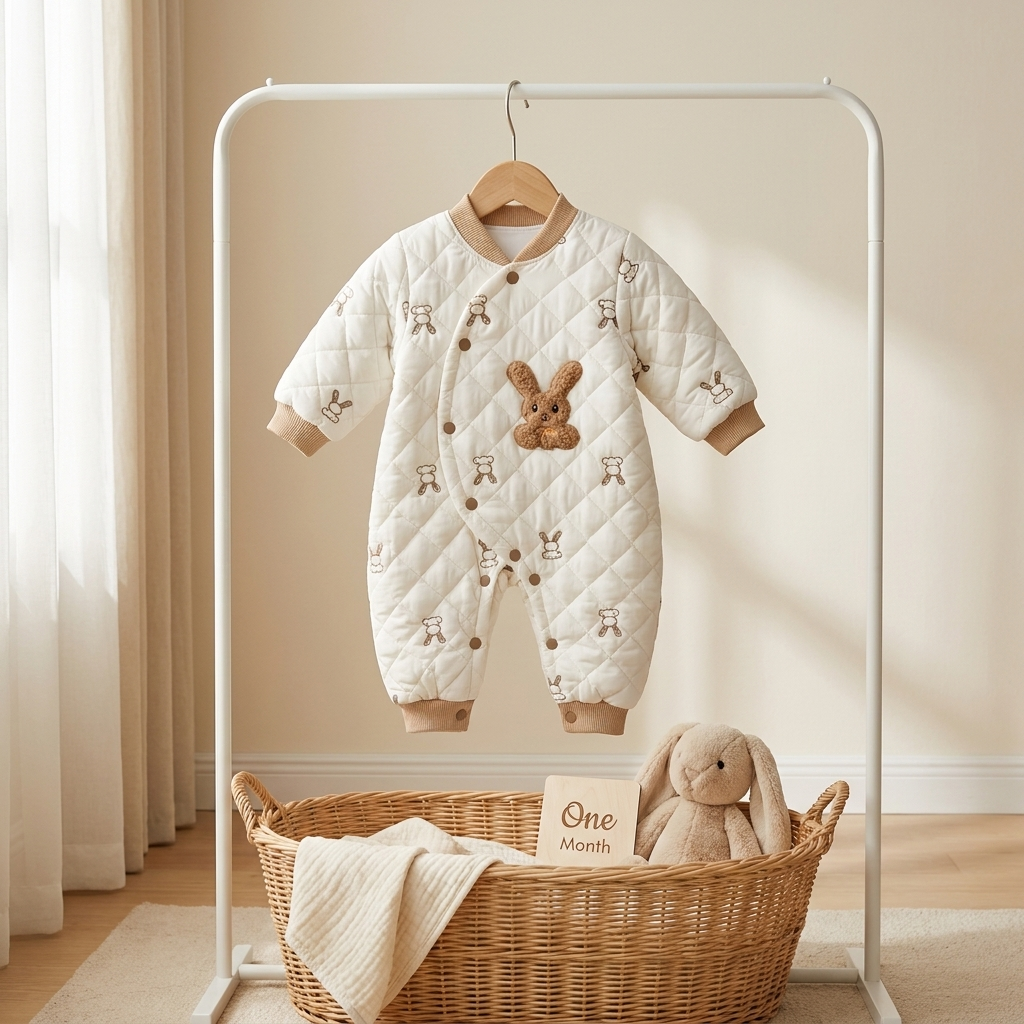Premium Quilted Rabbit Winter Baby Romper