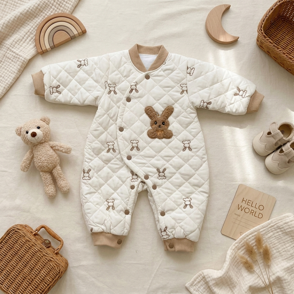 Premium Quilted Rabbit Winter Baby Romper