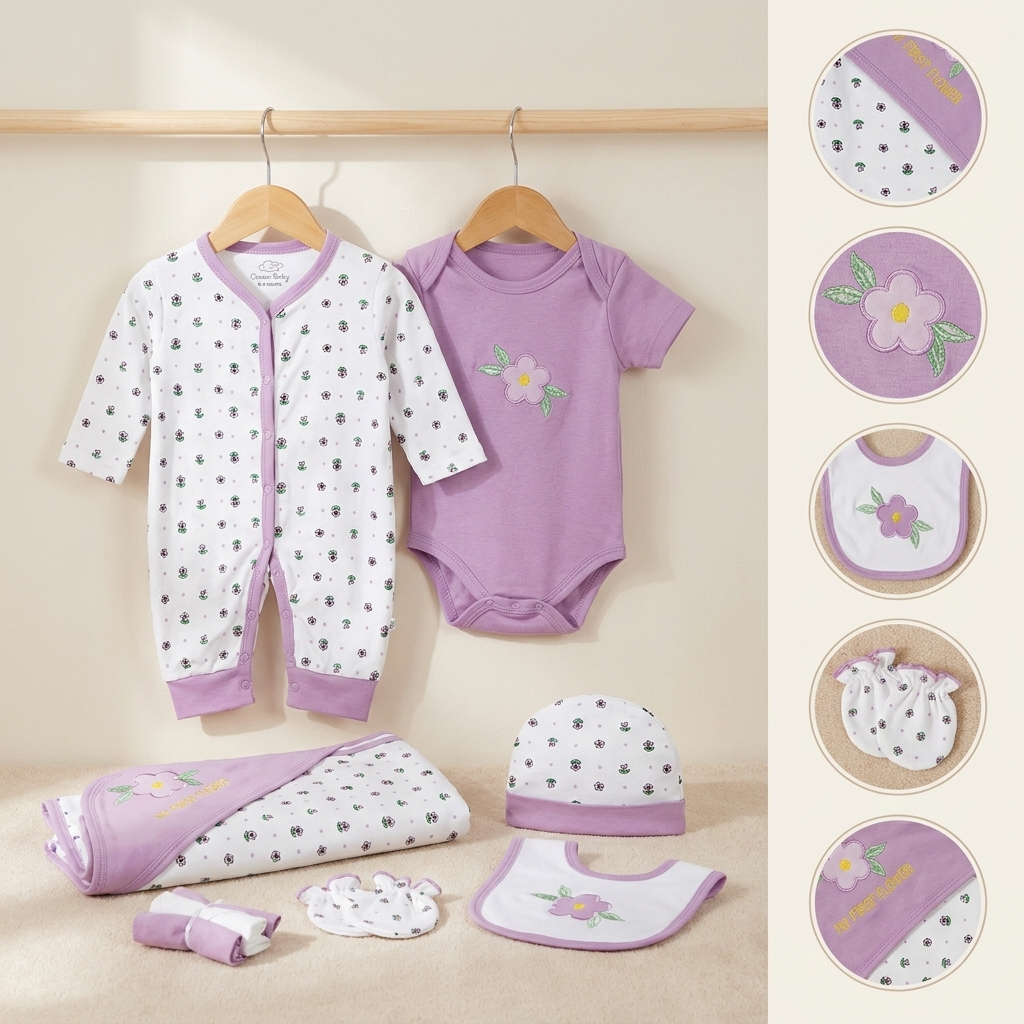 Lavender Bloom 8-Piece Newborn Gift Set