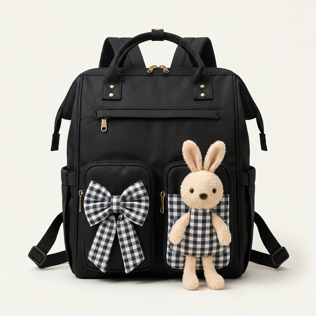 Premium Black Bunny Diaper Backpack – Large Capacity Mother Bag