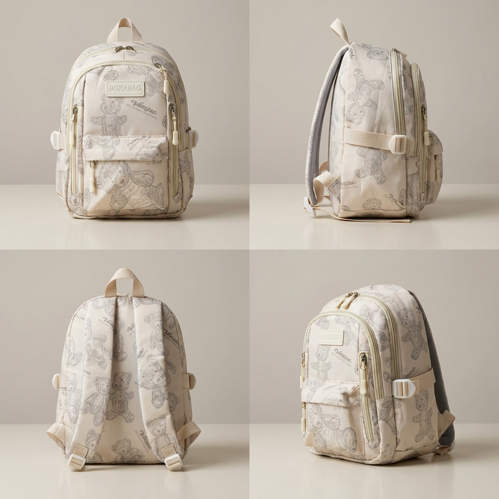 Vintage Teddy Print Kids Backpack