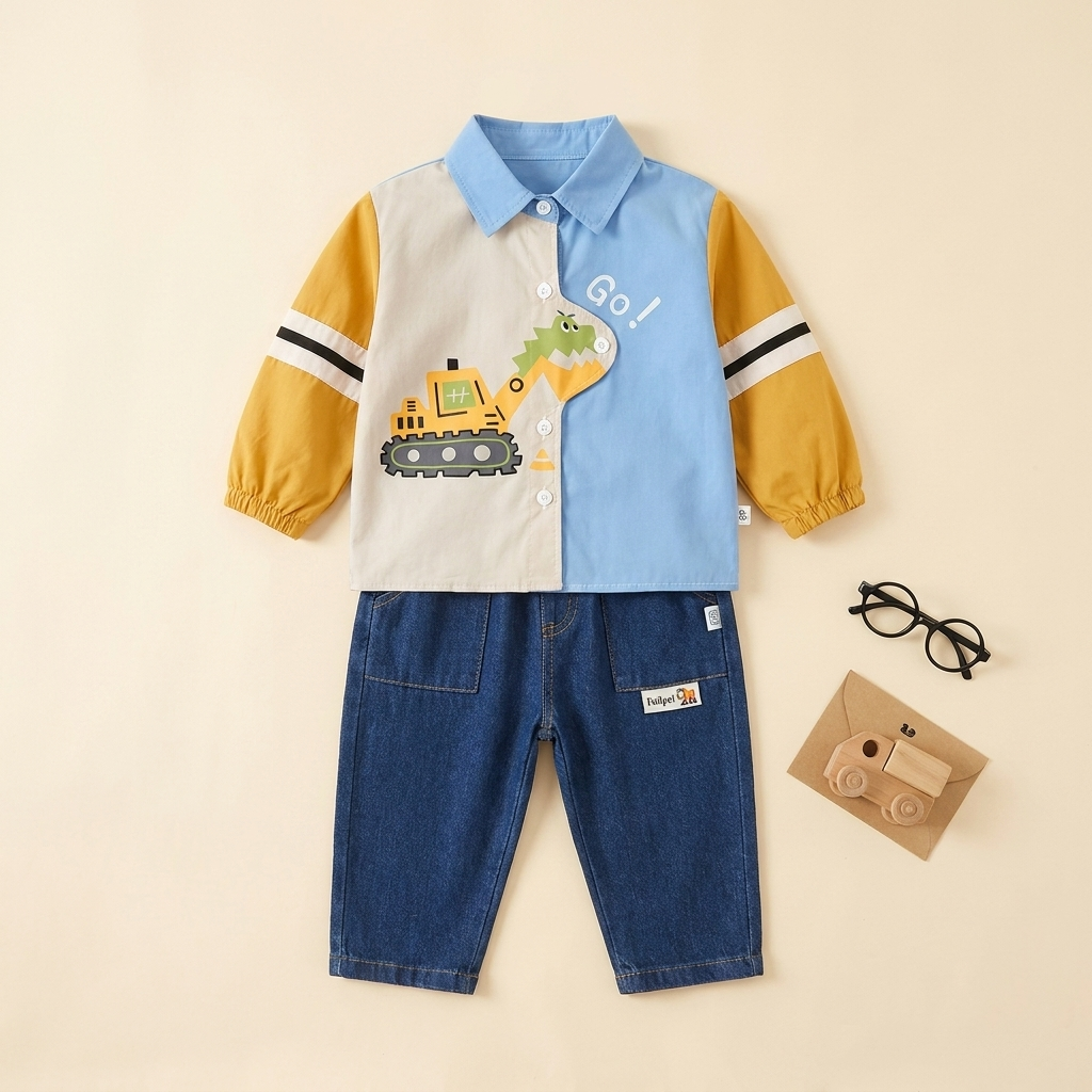 Boys Construction Adventure Denim Outfit Set